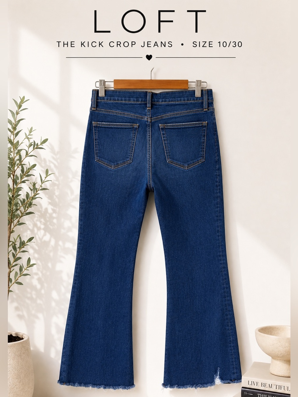 LOFT Kick Crop Jeans Size 10/30 High Rise Raw Hem Cropped Flare Denim - Picture 2 of 5